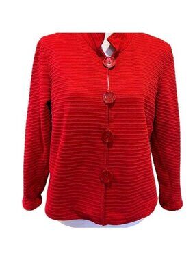 Coldwater Creek Red Ribbed Stripe Jacket with large buttons Size Medium Petite
